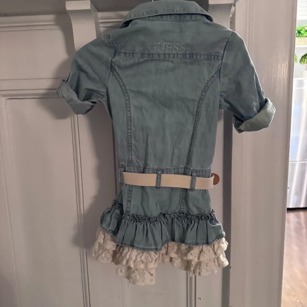 Guess toddler girls denim dress with lace ruffles size 2 belt, 100% cotton